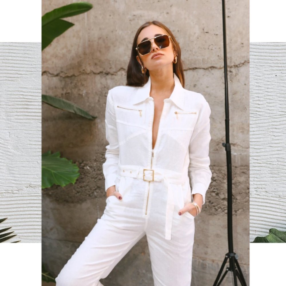 Linen Jumpsuit WeWoreWhat XS S free silk face mask